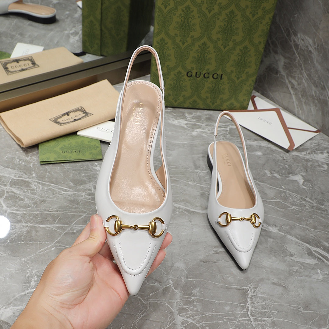 GG Slingback Flat Sandals white