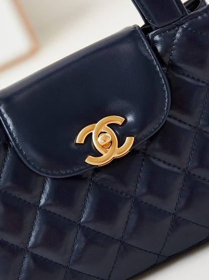cc 24a nano 19cm kelly shopper bag navy blue lambskin