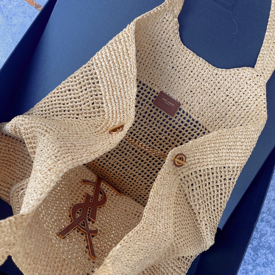 icare 58cm woven raffia calfskin
