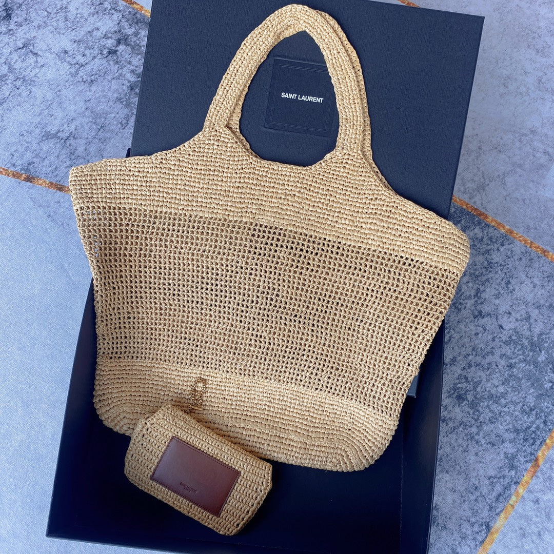 icare 58cm woven raffia calfskin