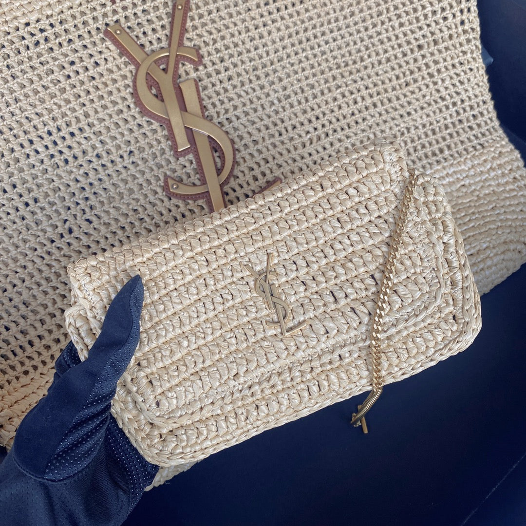 icare 58cm woven raffia calfskin