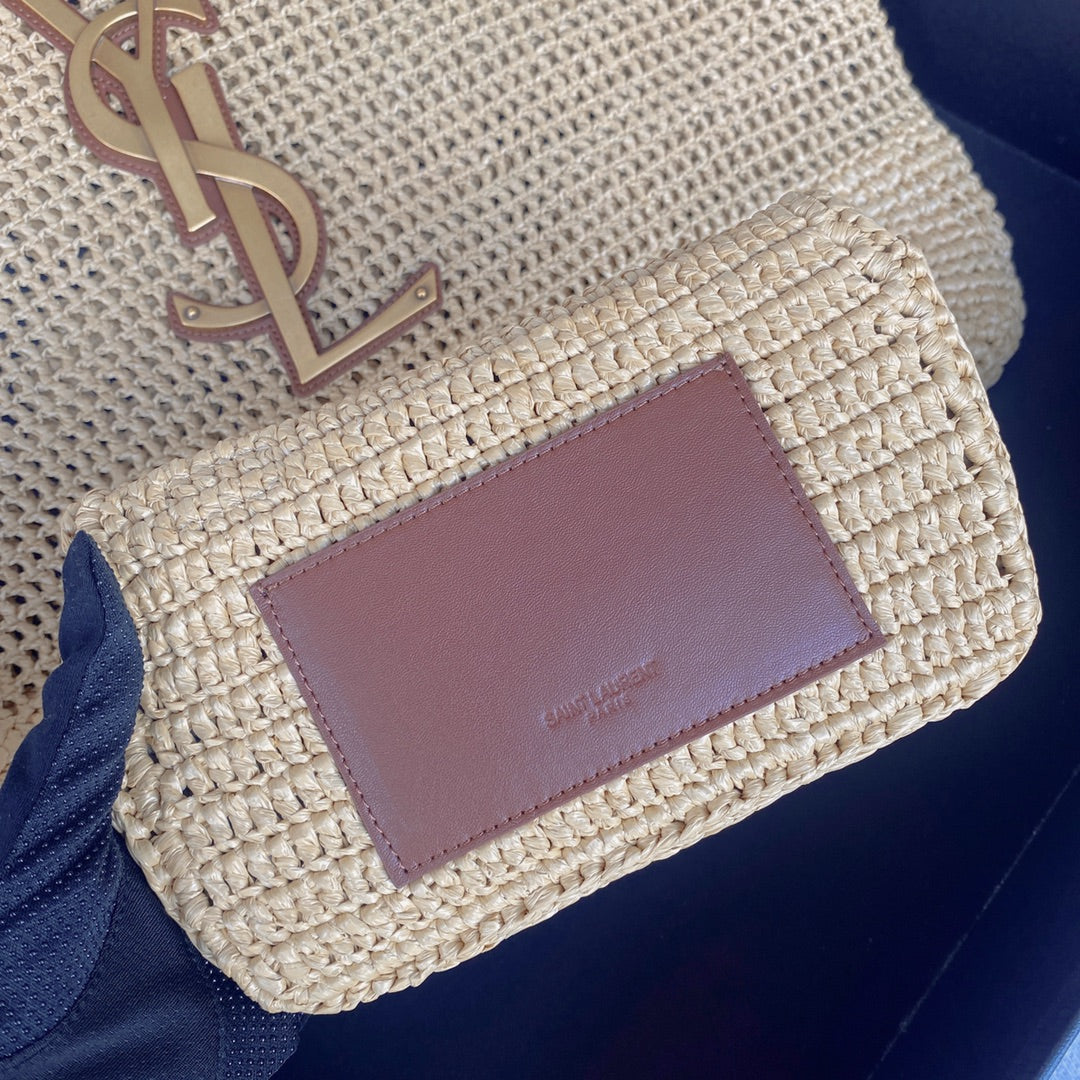 icare 58cm woven raffia calfskin