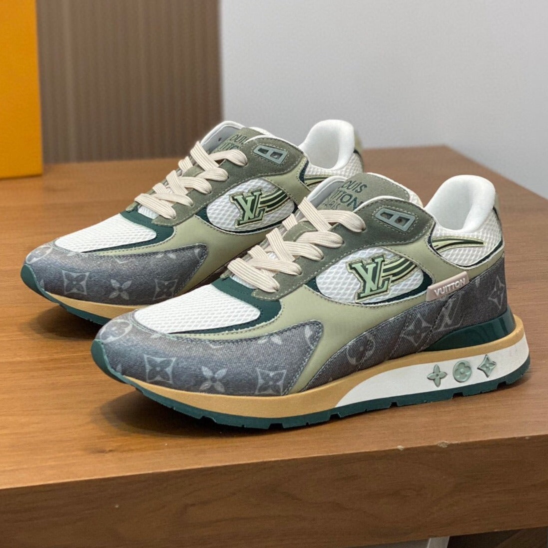 LV RUN WAY TRAINERS SHOES LIGHT GREY