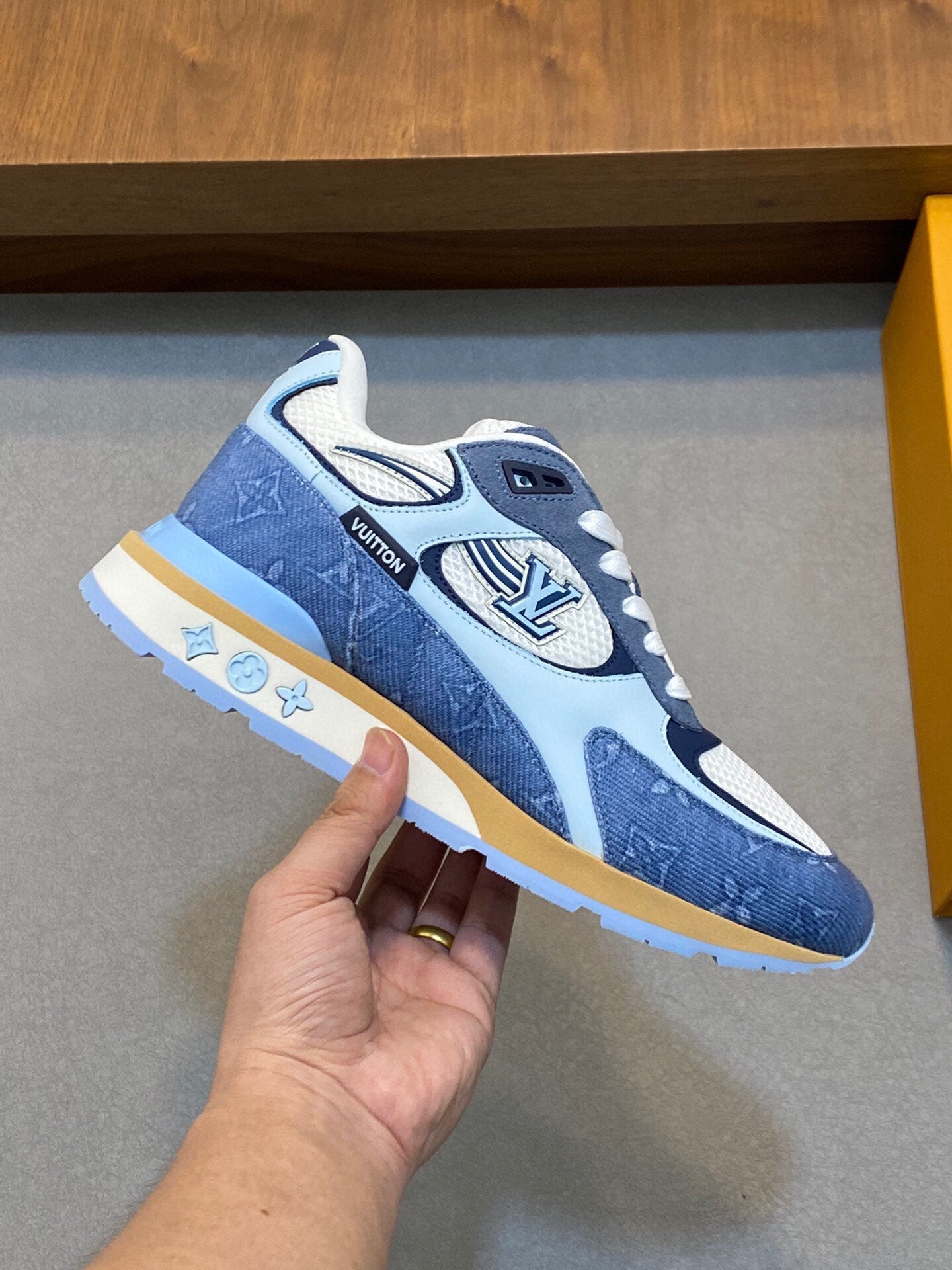 LV RUN WAY TRAINERS SHOES LIGHT BLUE