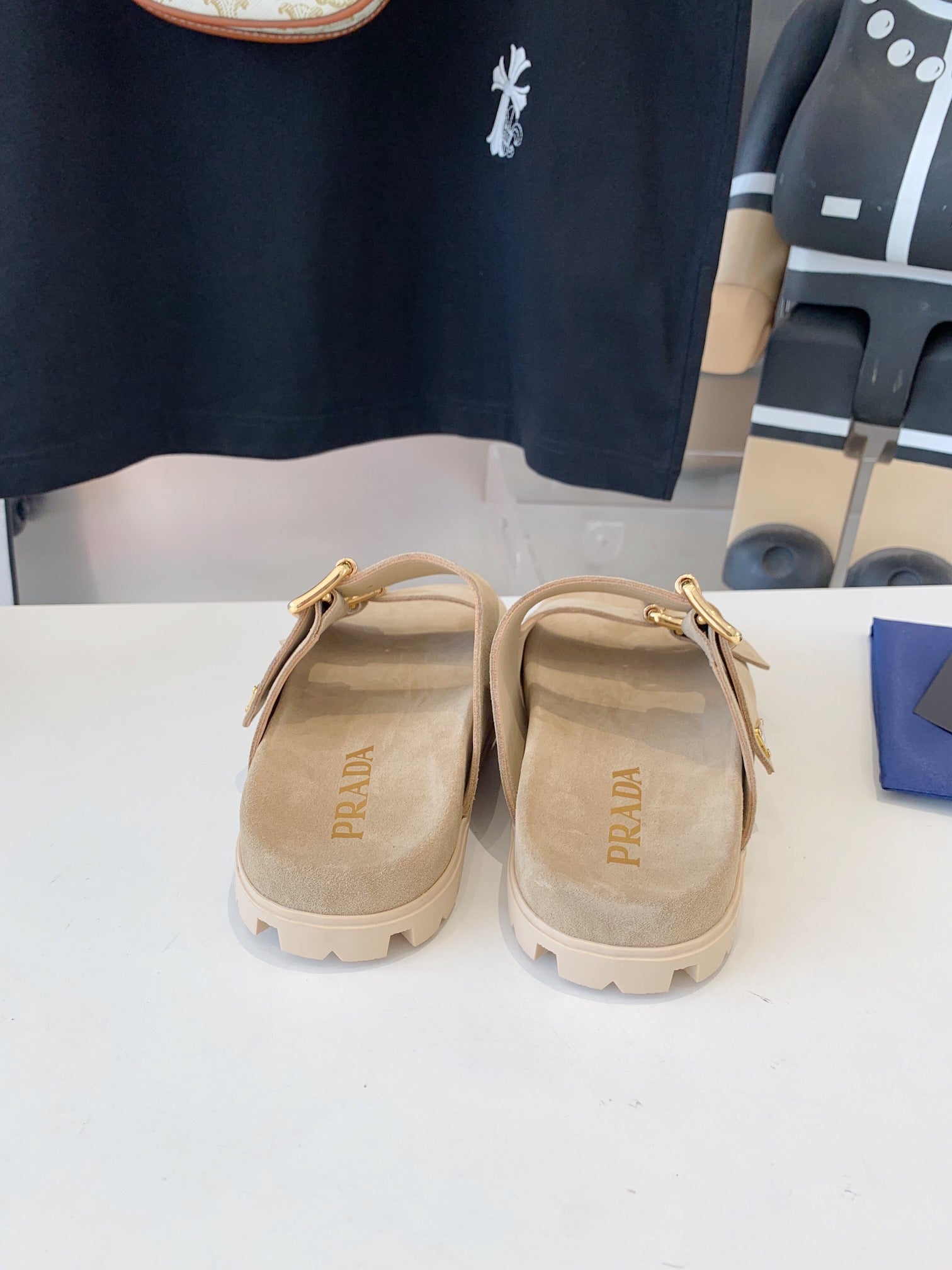 PRA STRAP SLIDES SANDALS SUEDE