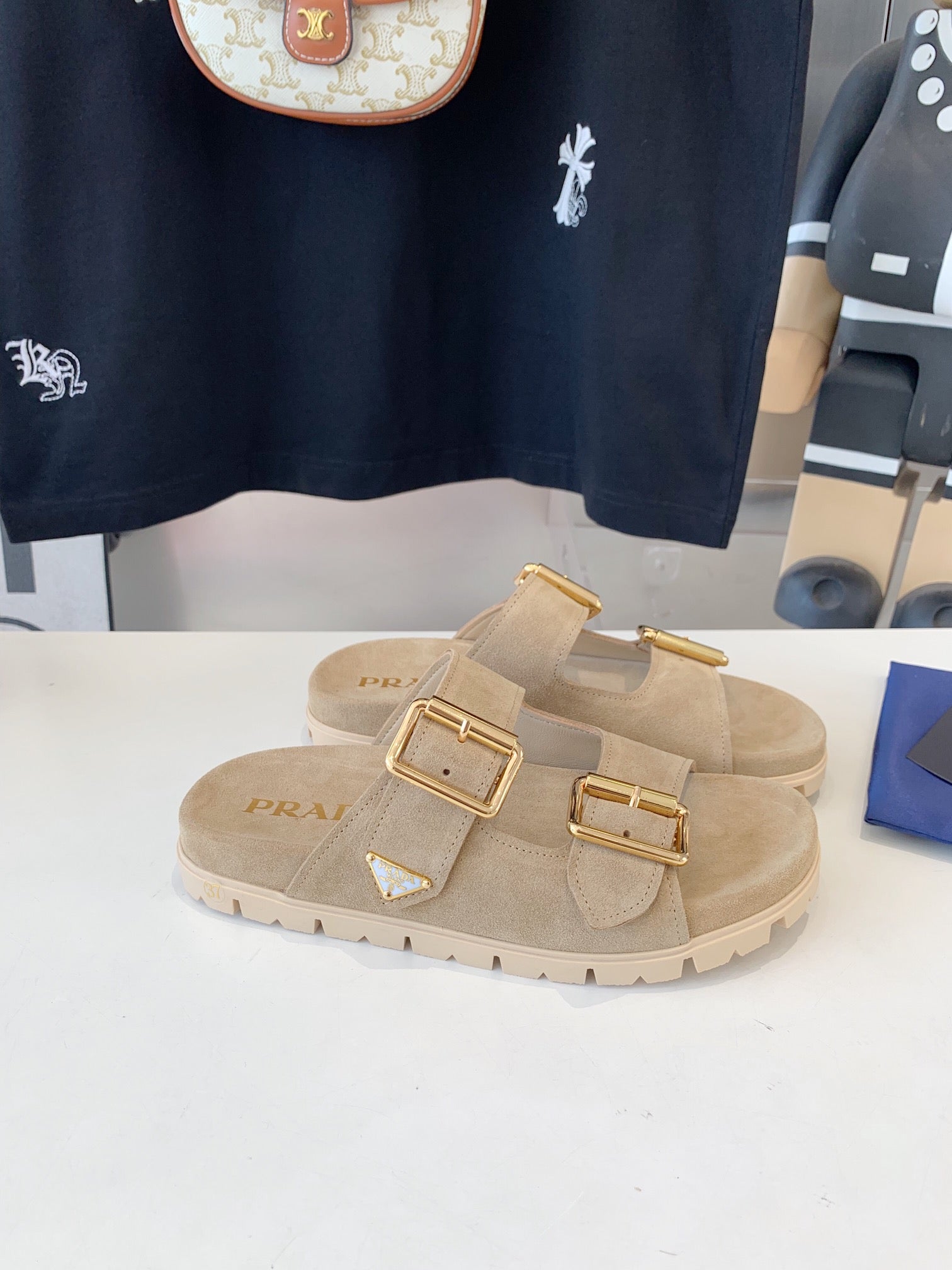 PRA STRAP SLIDES SANDALS SUEDE