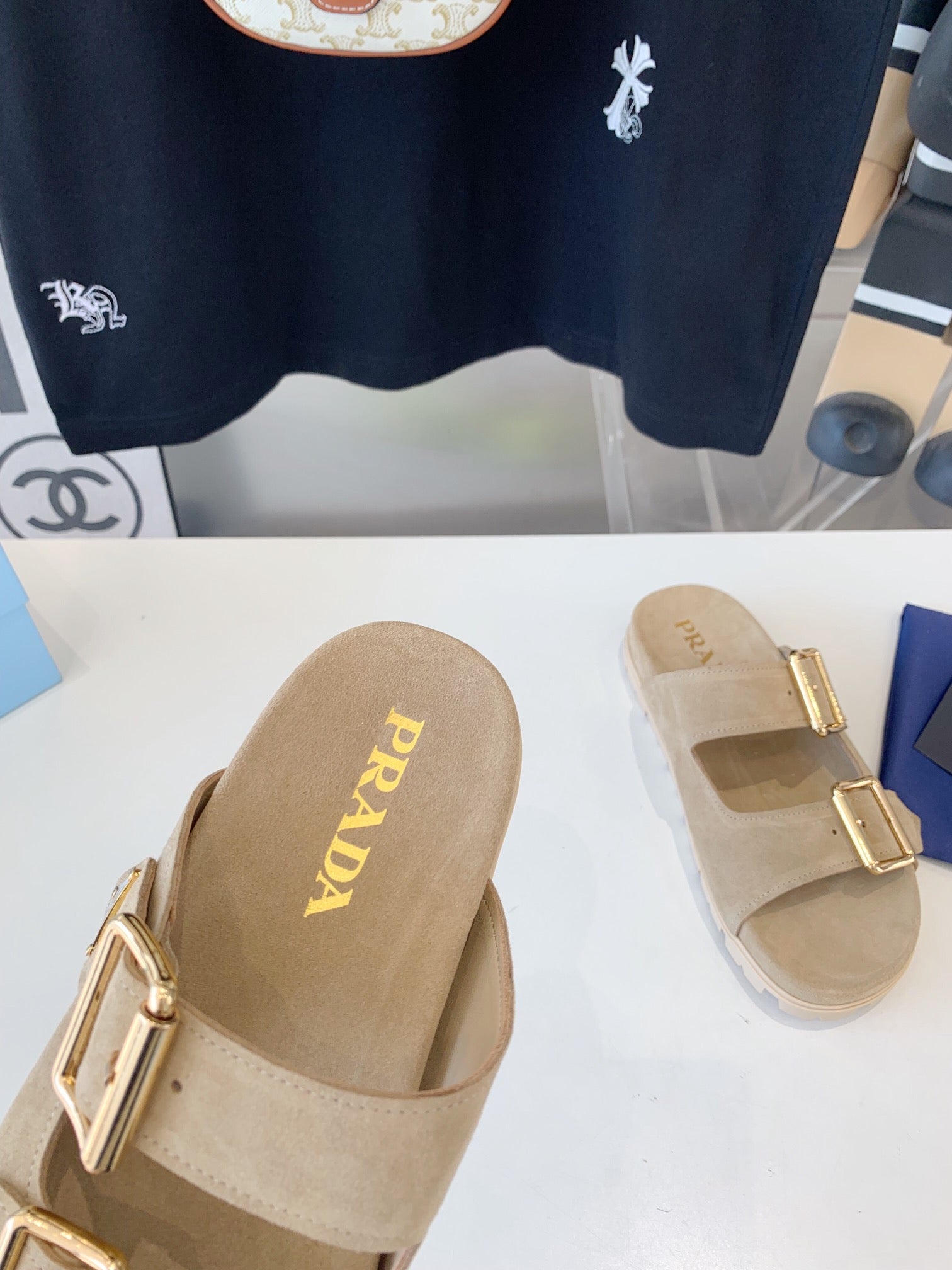 PRA STRAP SLIDES SANDALS SUEDE