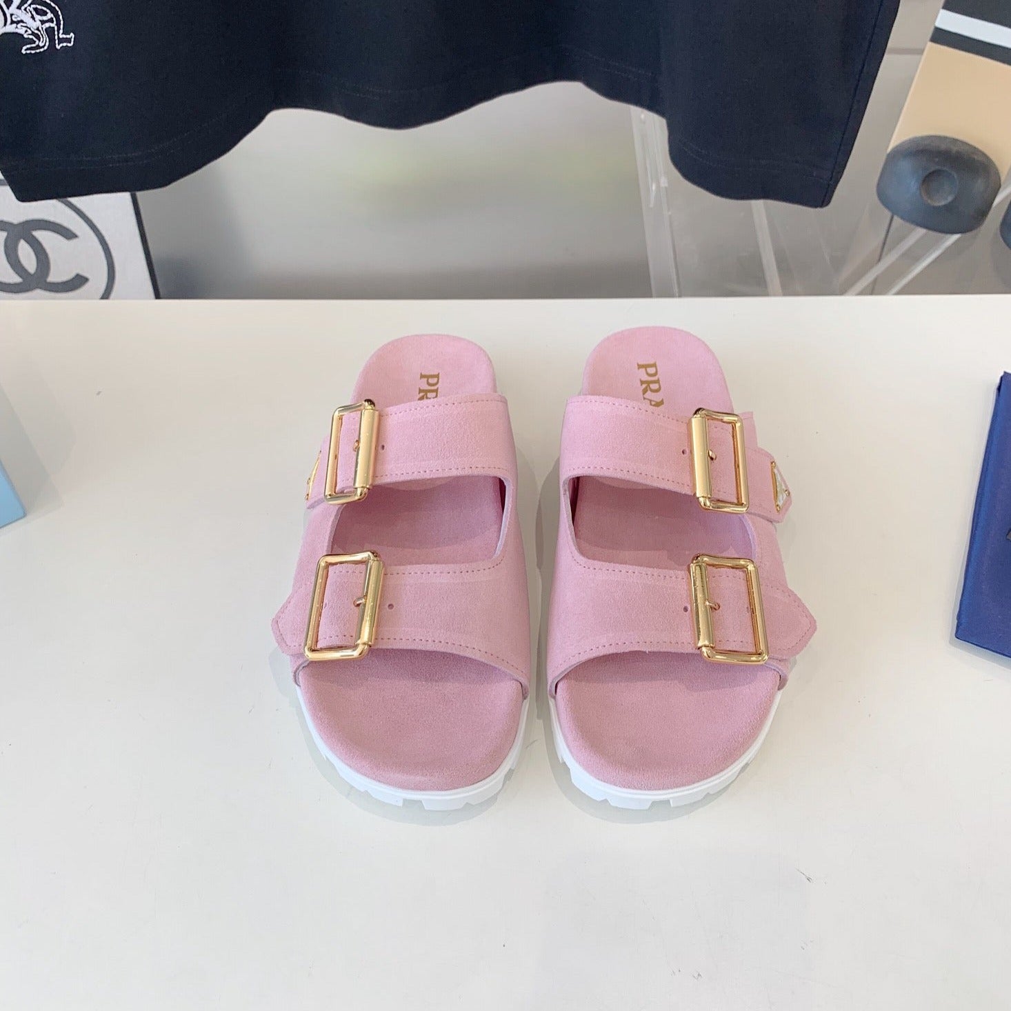 PRA STRAP SLIDES SANDALS SUEDE