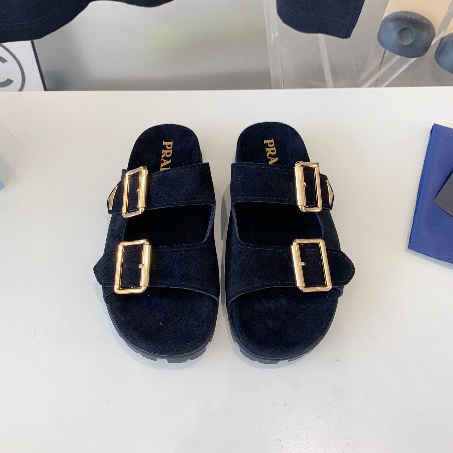 PRA STRAP SLIDES SANDALS SUEDE