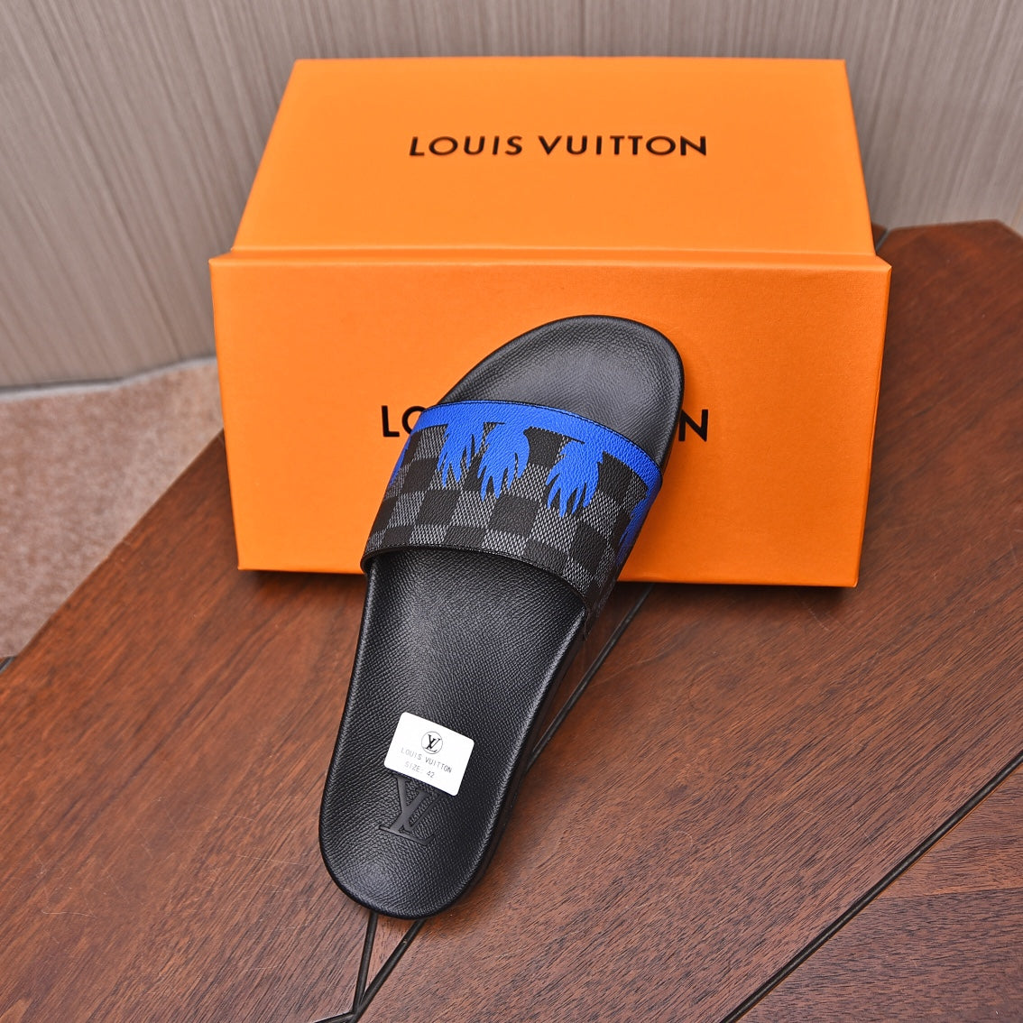 LV MULE SANDAL BLACK MIX BLUE DAMIER CALFSKIN