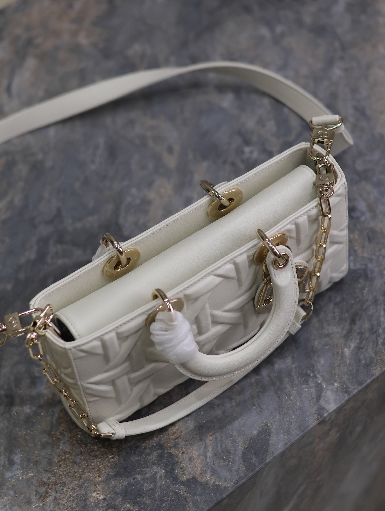 Lady D-Joy Bag 26 White Graphic Lambskin