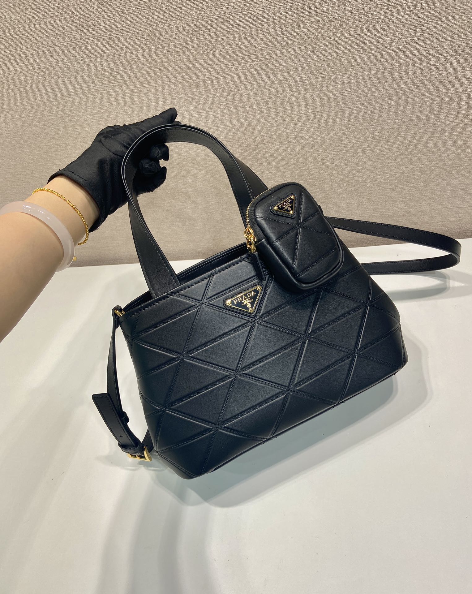 Prada 2026 Quilted Symbole Tote Bag Black Calfskin