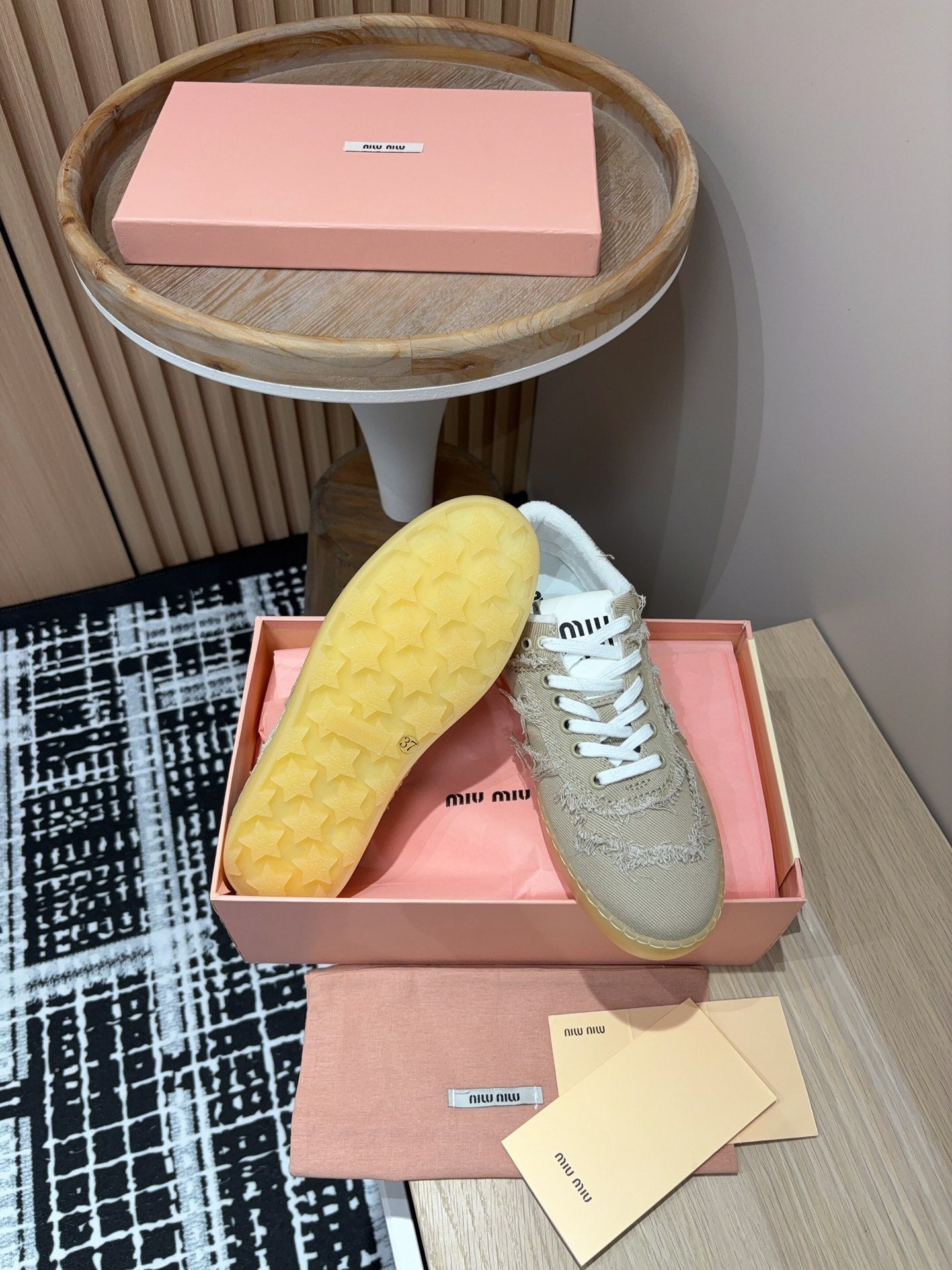 Miu Denim Sneakers In Light Brown Fabric