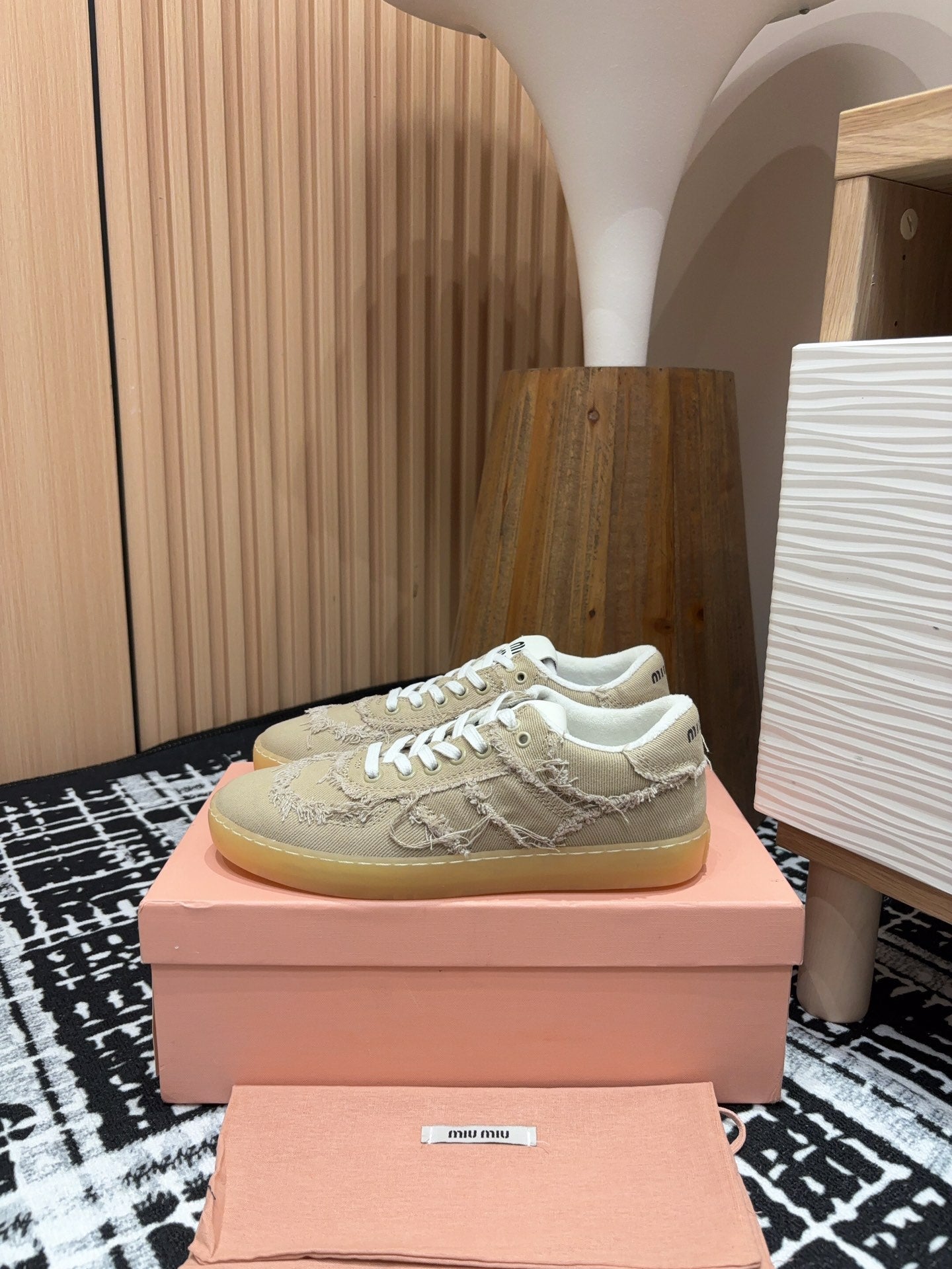 Miu Denim Sneakers In Light Brown Fabric