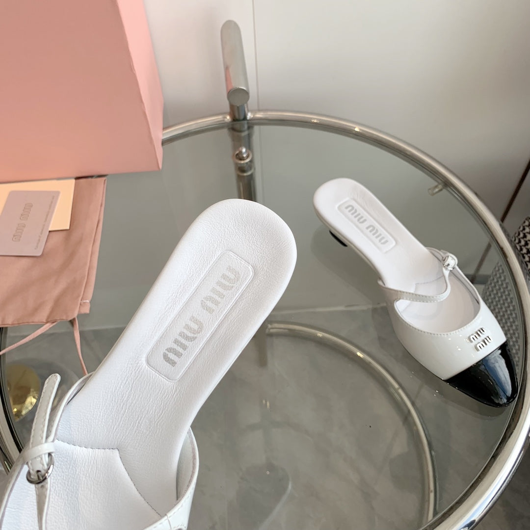 Miu Sandals Square Heel Shoes White Leather