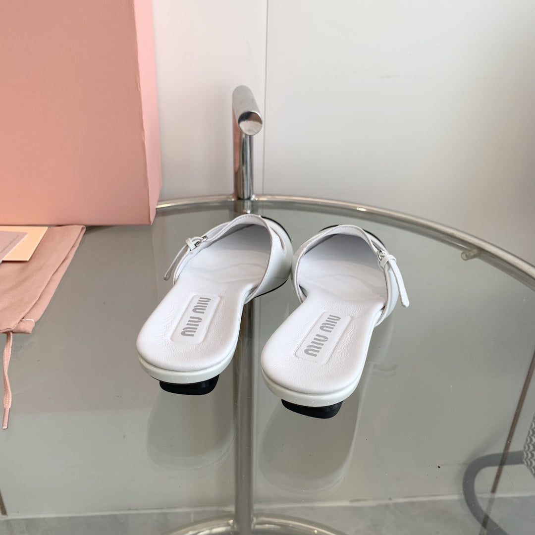 Miu Sandals Square Heel Shoes White Leather