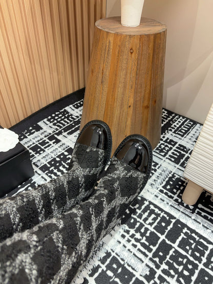 CC High Boots In Black Wool Tweed And Lambskin Gold Hardware