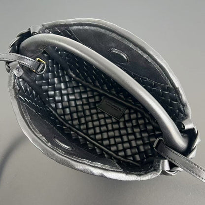 BV Small Cobble Top Handle 23cm Black Lambskin
