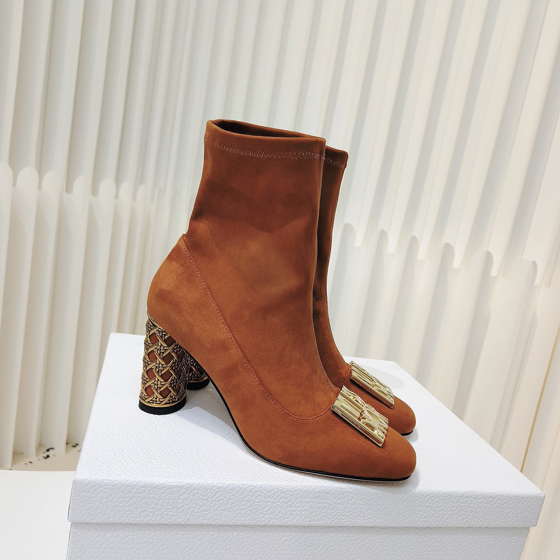 Miss Dior Ankle Boots 80mm Orange Brown Suede  111380
