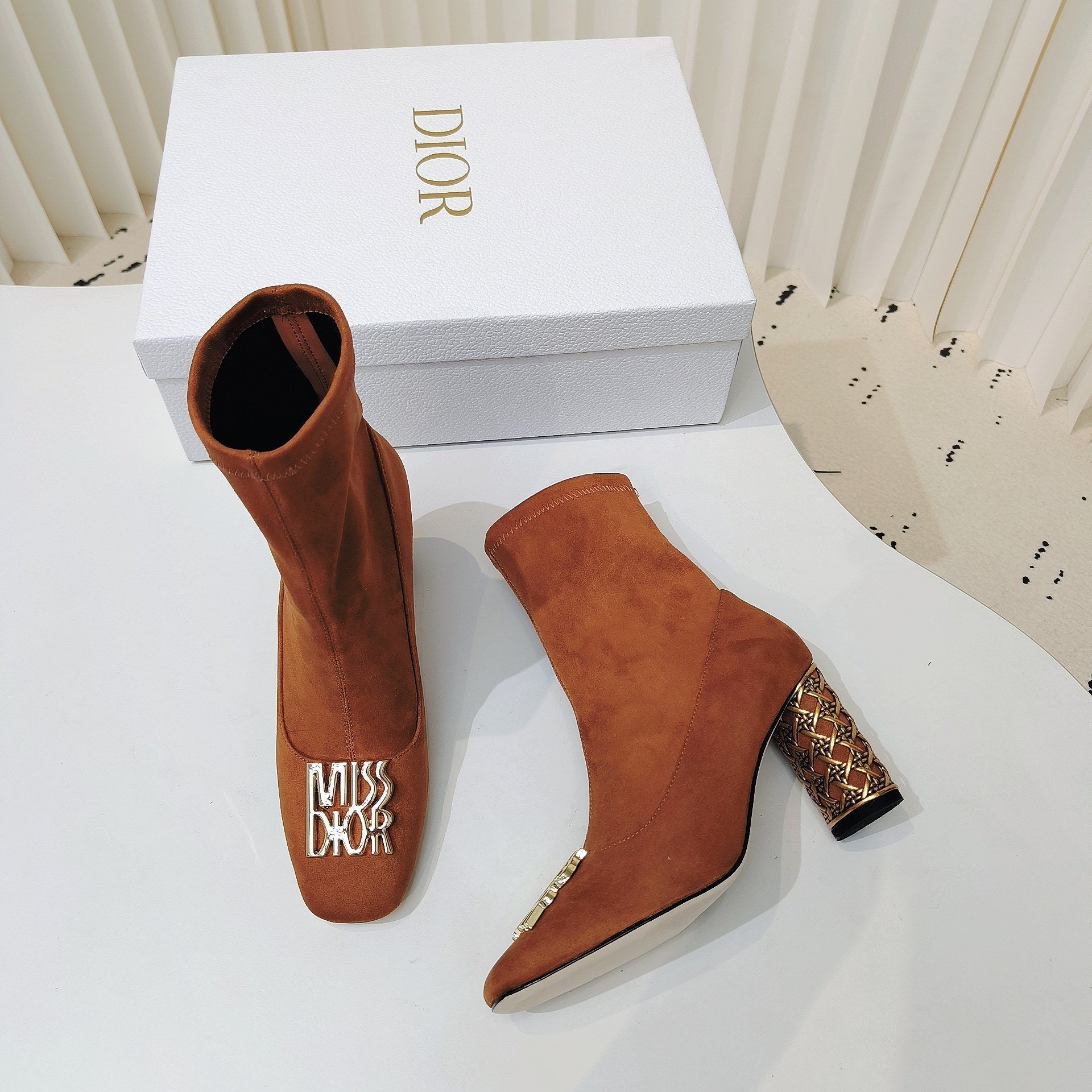 Miss Dior Ankle Boots 80mm Orange Brown Suede  111380