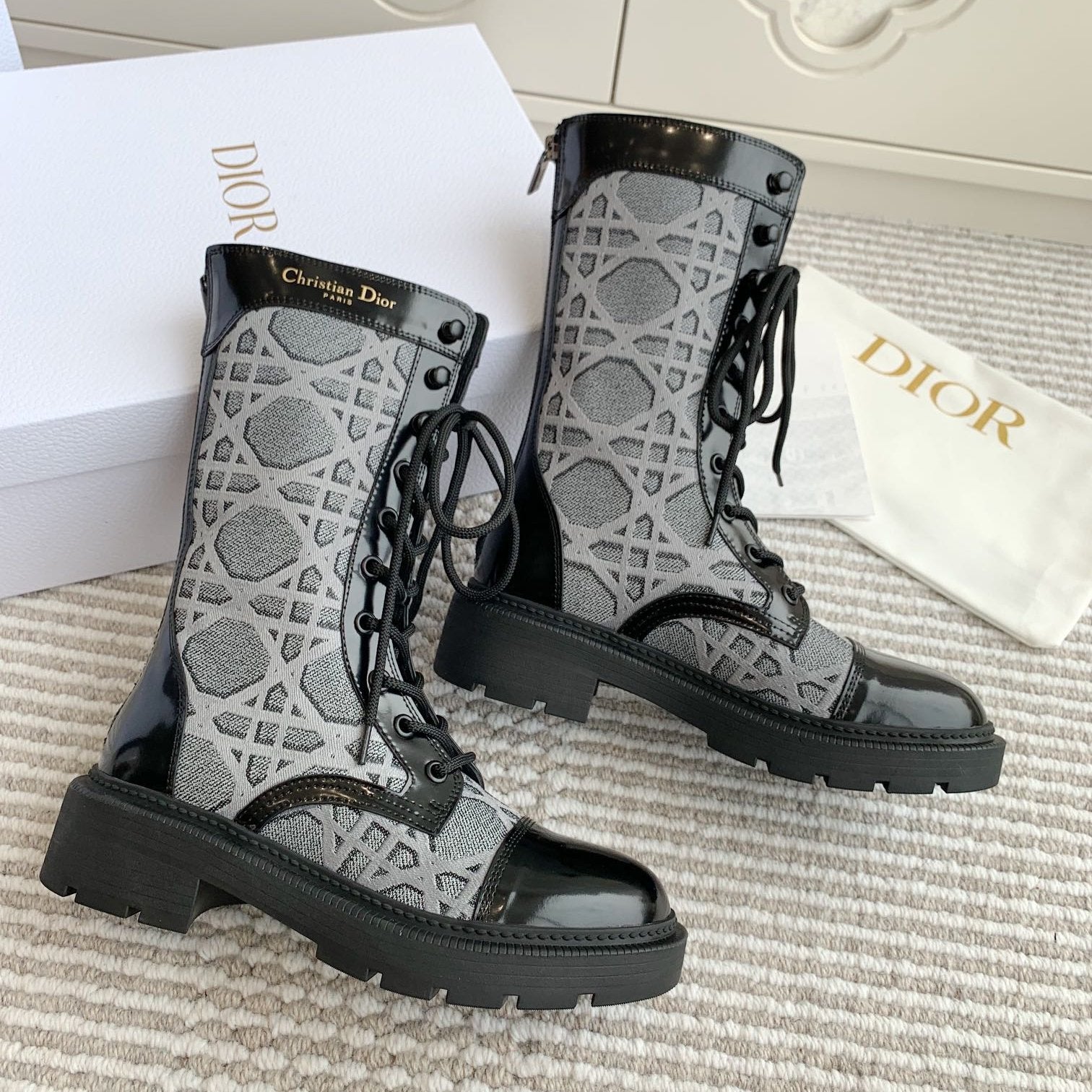 CD D-Unit Ankle Boot In Grey Mix Black Denim Fabric And Glossy Cowhide 105084