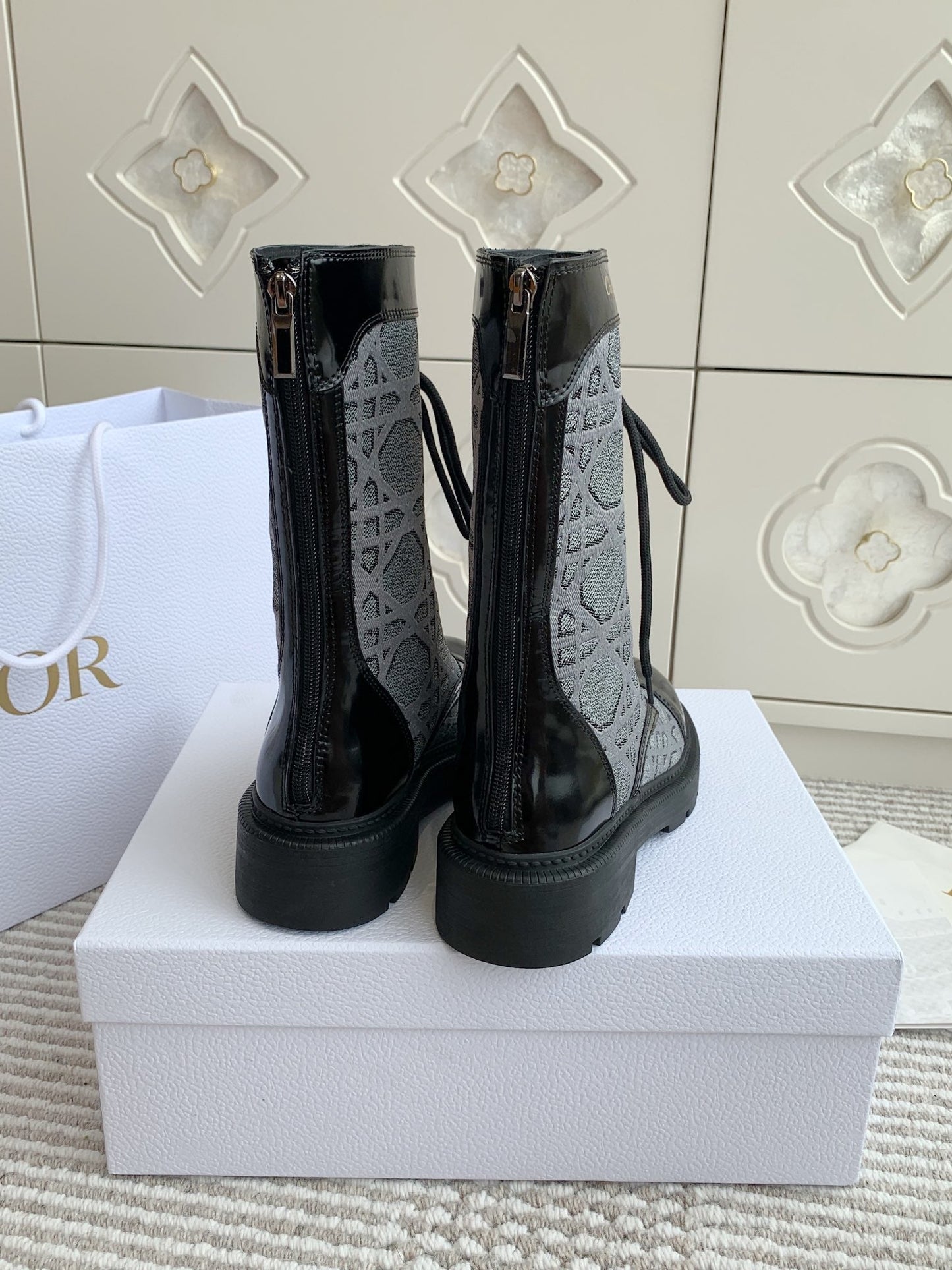 CD D-Unit Ankle Boot In Grey Mix Black Denim Fabric And Glossy Cowhide 105084