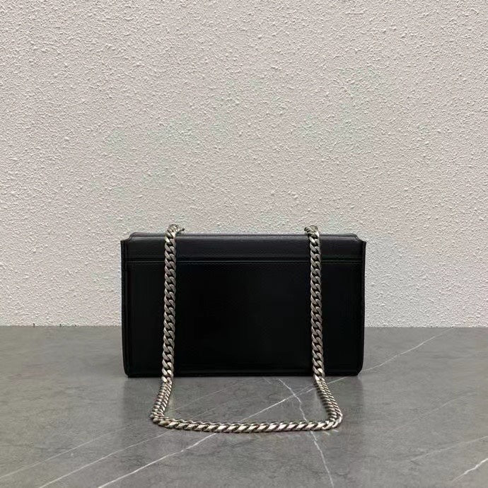 Celine 2026 Chain Shoulder Bag Claude 23cm Black Silver Shiny Calfskin