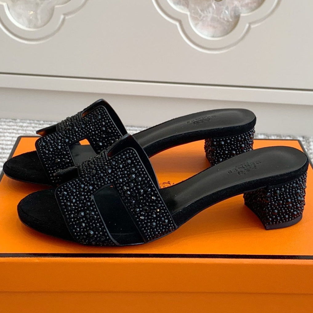 HM Oasis Sandal 50mm Black Suede Goatskin 291392