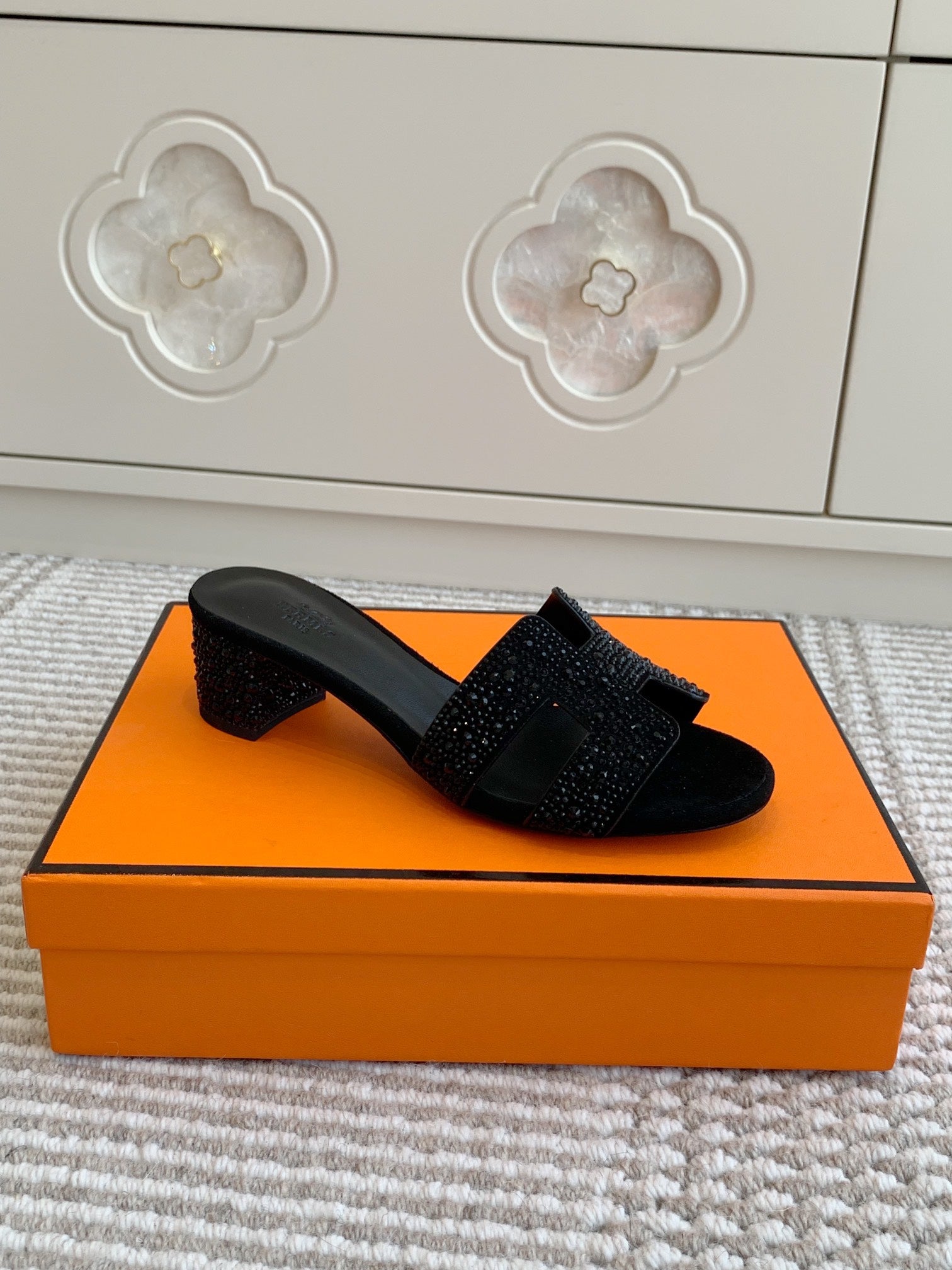 HM Oasis Sandal 50mm Black Suede Goatskin 291392