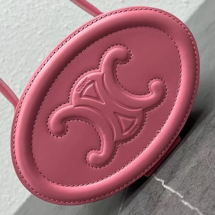 Celine 2026 Oval Minaudiere Cuir Triomphe Bag 14.5 Pink Leather