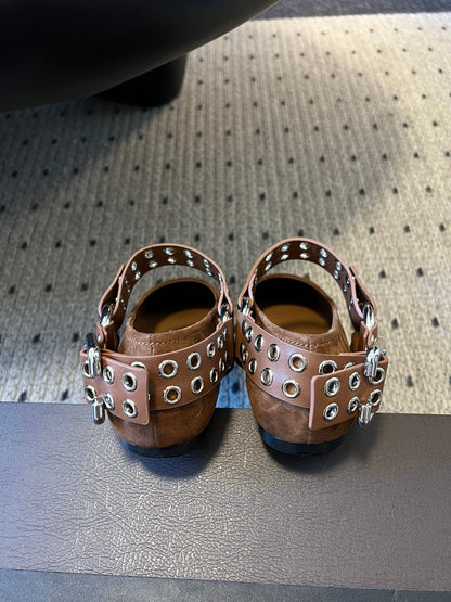 Alaia 25 Biker Ballet Flats Brown Chocolate  Suede 303730