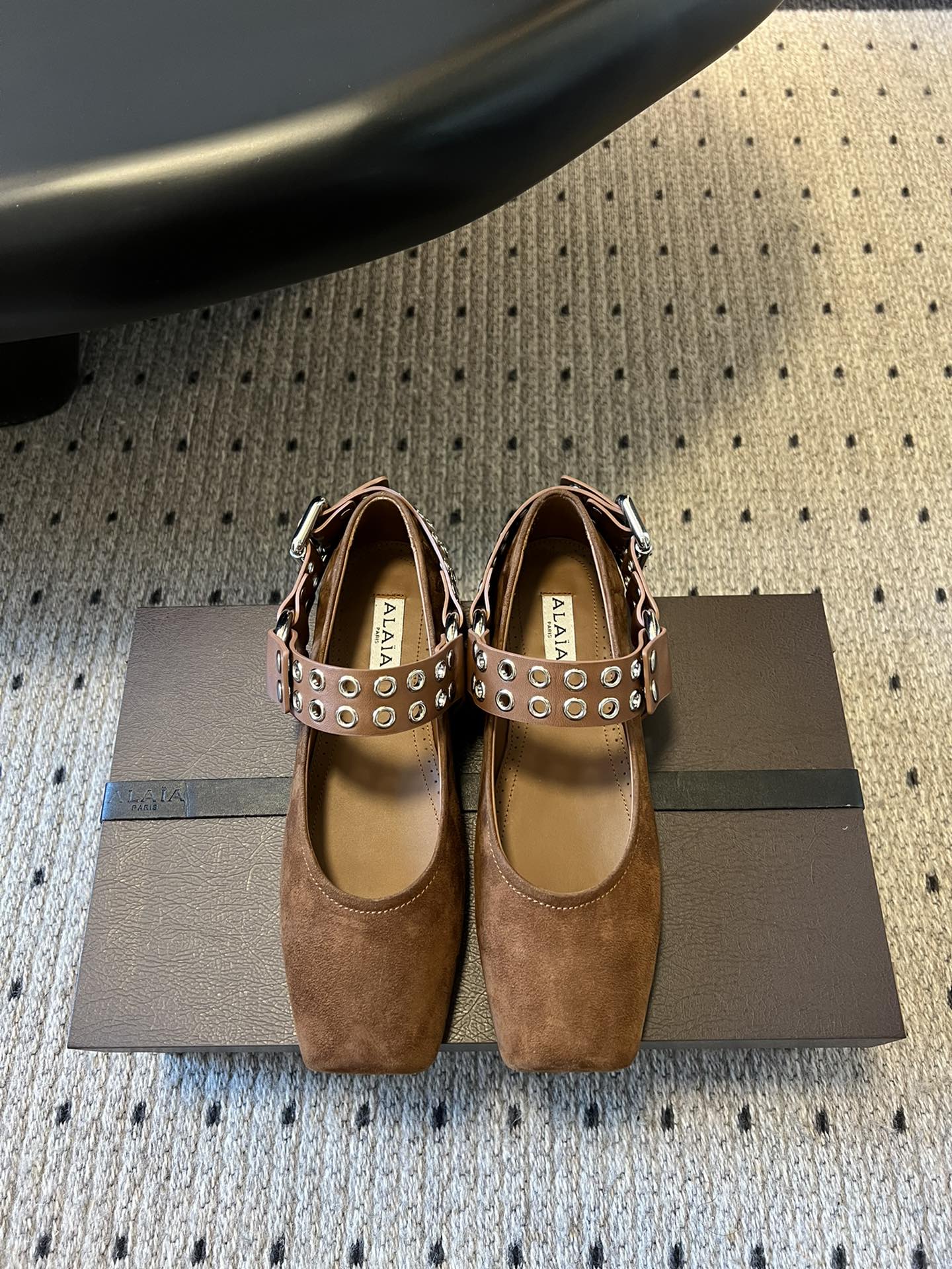 Alaia 25 Biker Ballet Flats Brown Chocolate  Suede 303730