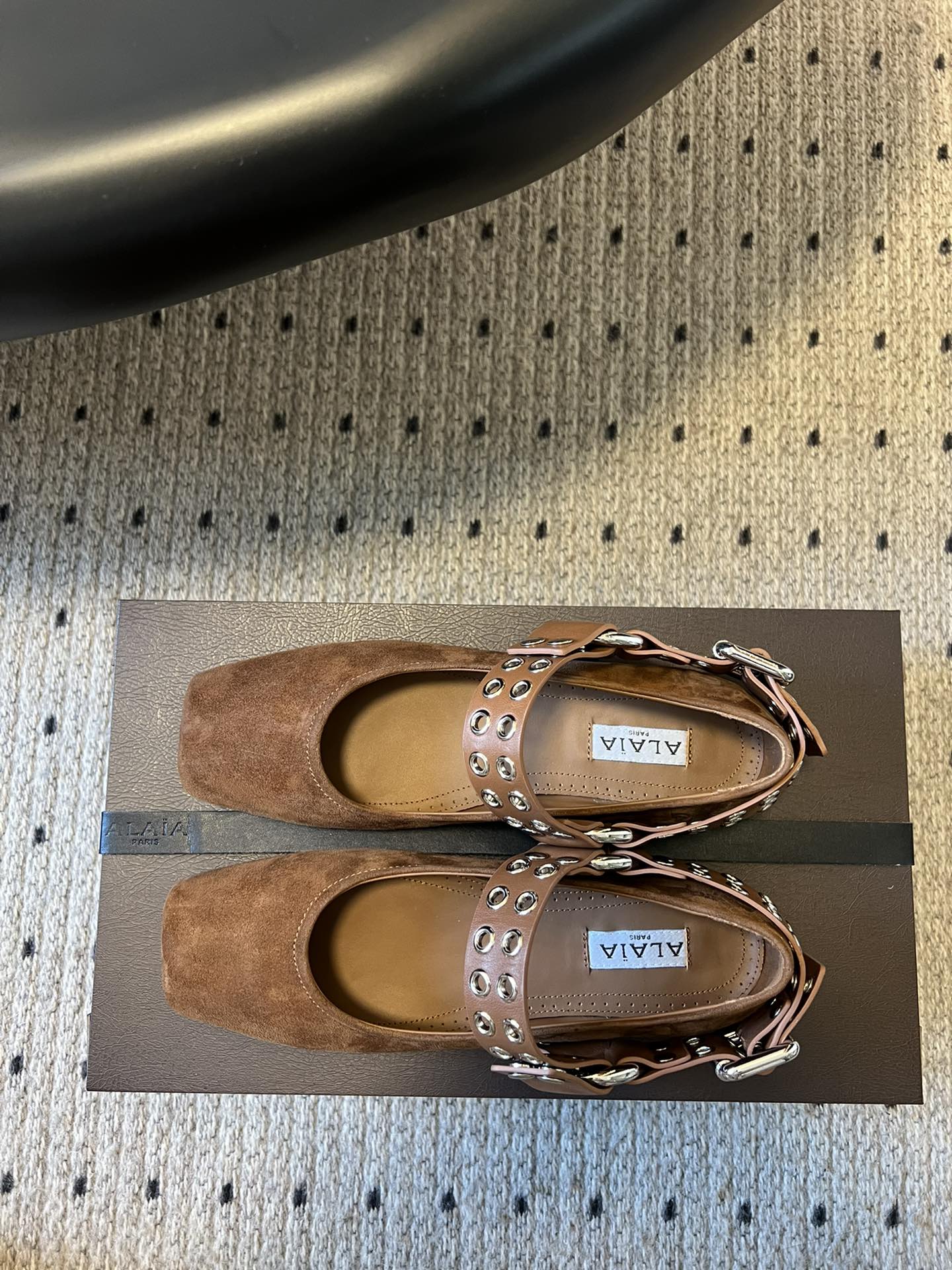 Alaia 25 Biker Ballet Flats Brown Chocolate  Suede 303730