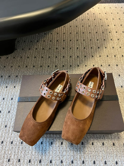 Alaia 25 Biker Ballet Flats Brown Chocolate  Suede 303730