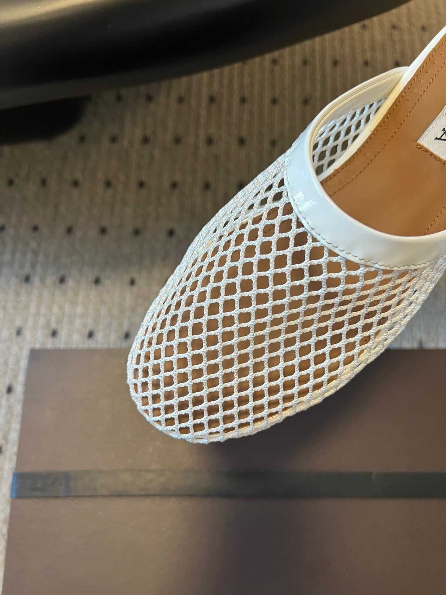 Alaia 25 Fishnet Flat Mules White  Lampskin 303681