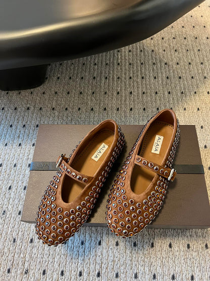 Alaia 25 Strass Ballet Flats Brown Suede Goatskin 303723