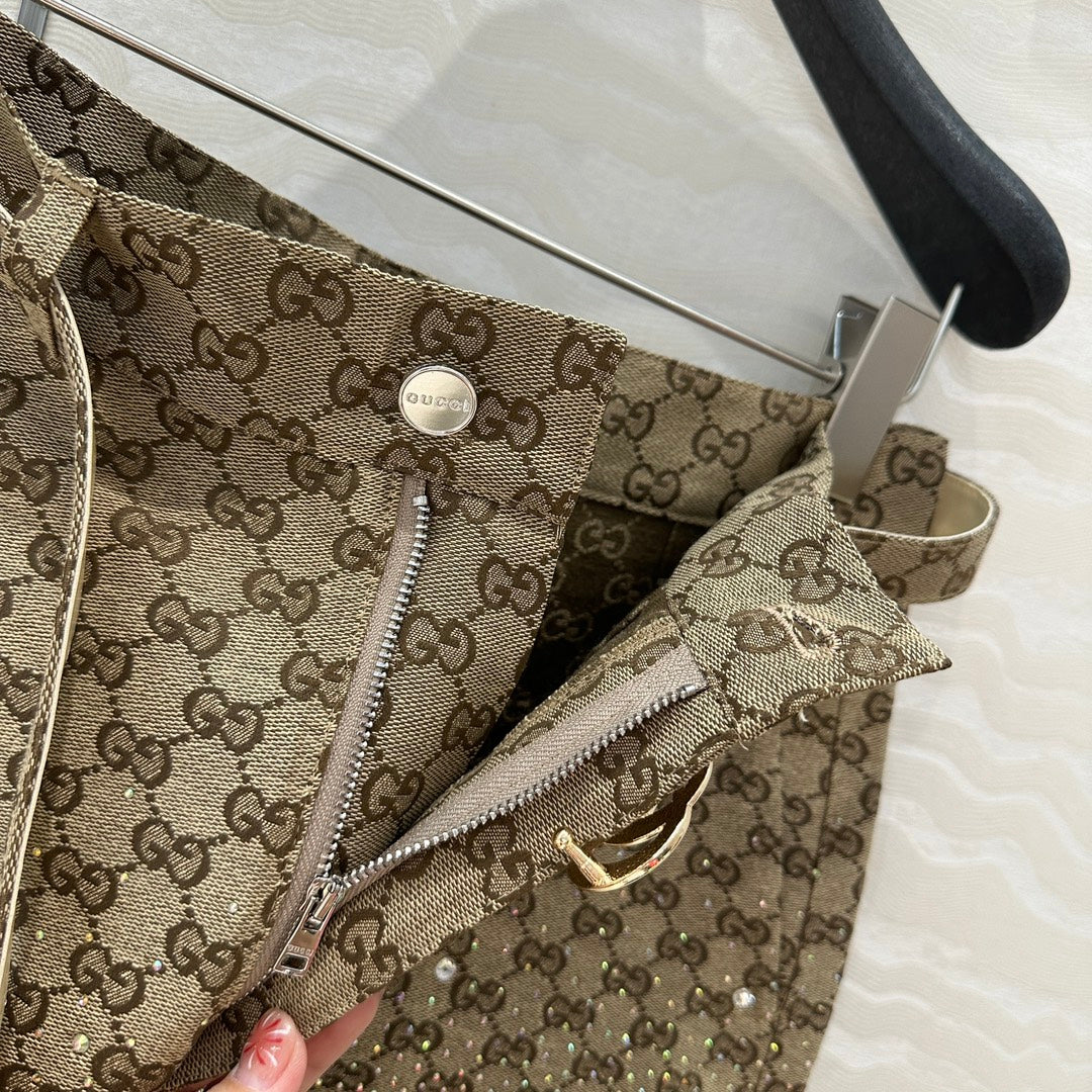 Gucci GG Letter Jacquard Woven Shorts Light Brown Polyester Fiber