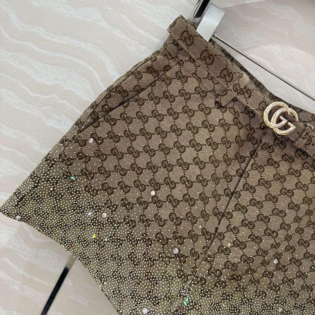 Gucci GG Letter Jacquard Woven Shorts Light Brown Polyester Fiber
