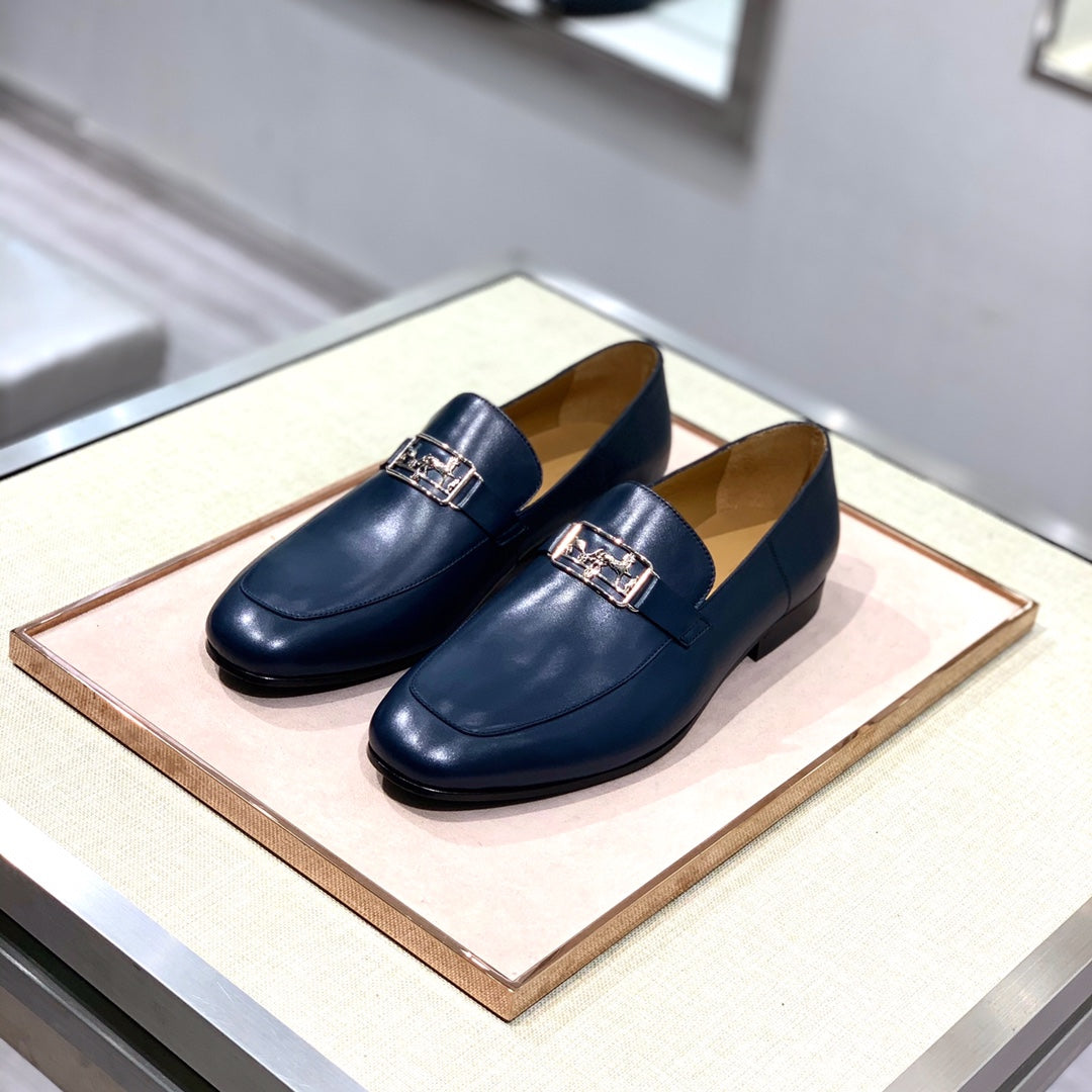 HM Men's Loafer Navy Blue Calfskin 539687