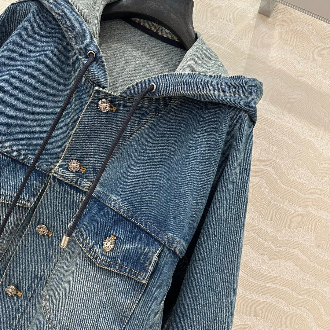 CD Ripped Straight Hooded Jacket Blue Cotton