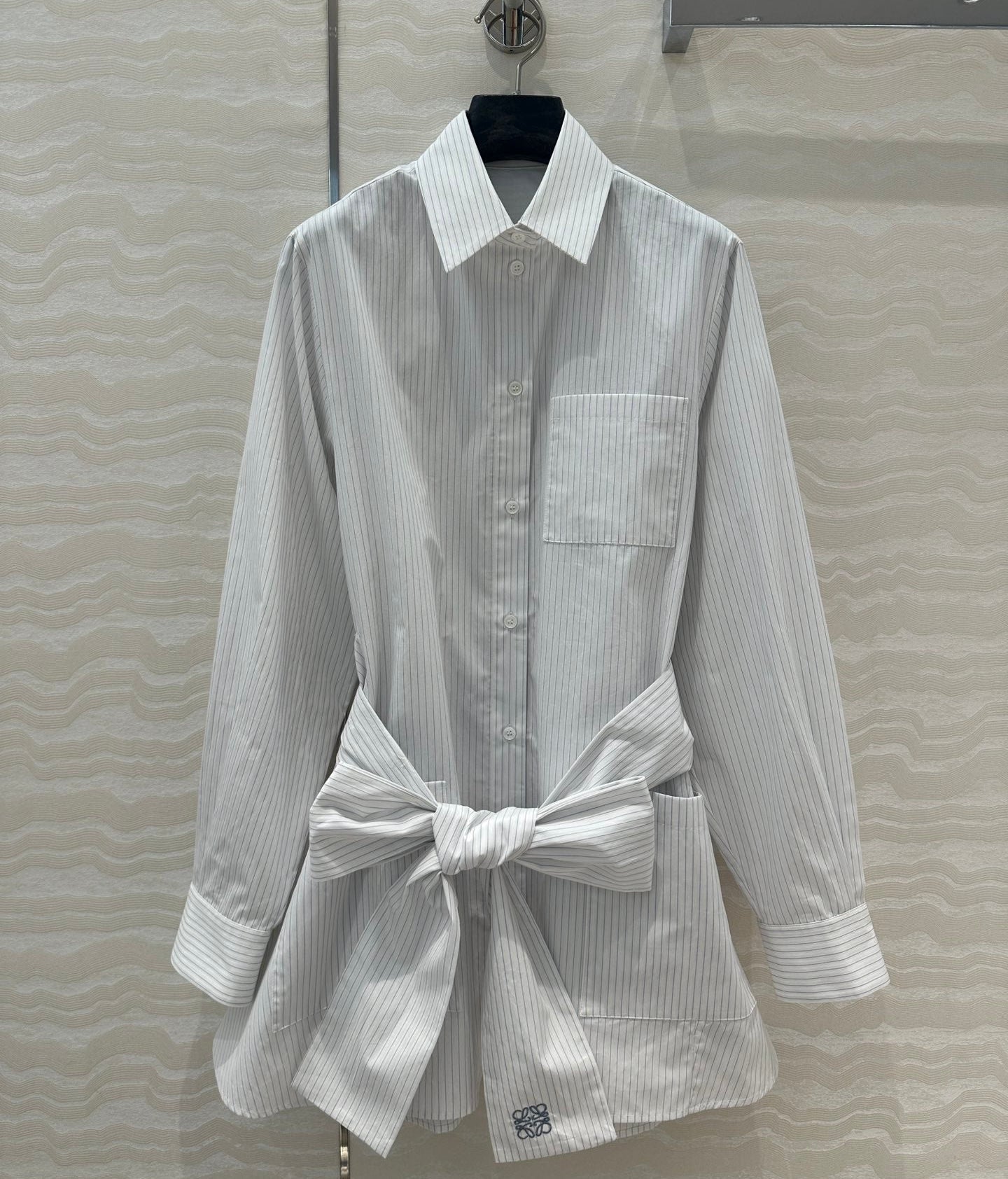 Loewe Pinstriped Shirt Dress White Cotton