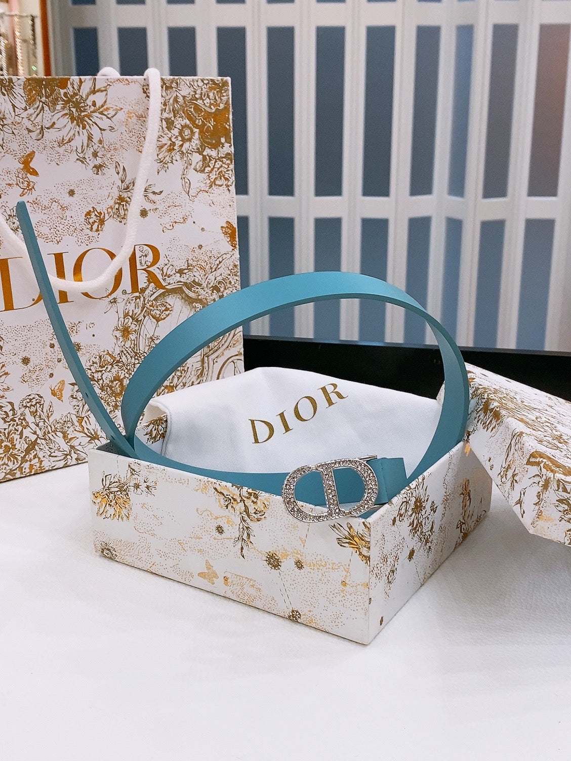 Dior Crystal Buckle Belt 20mm Smooth Calfskin 186307