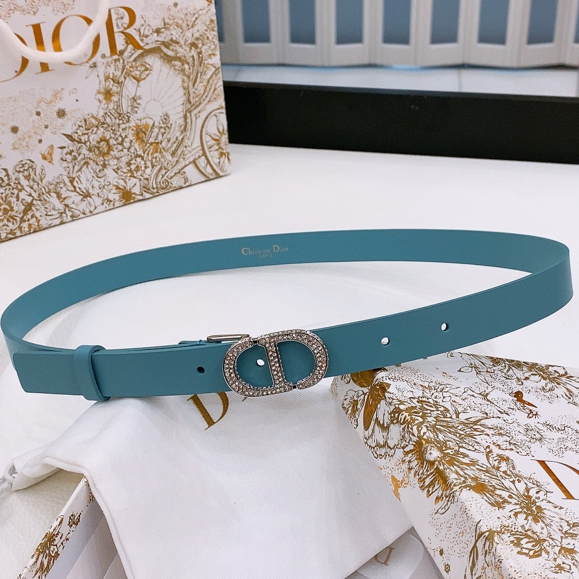 Dior Crystal Buckle Belt 20mm Smooth Calfskin 186307