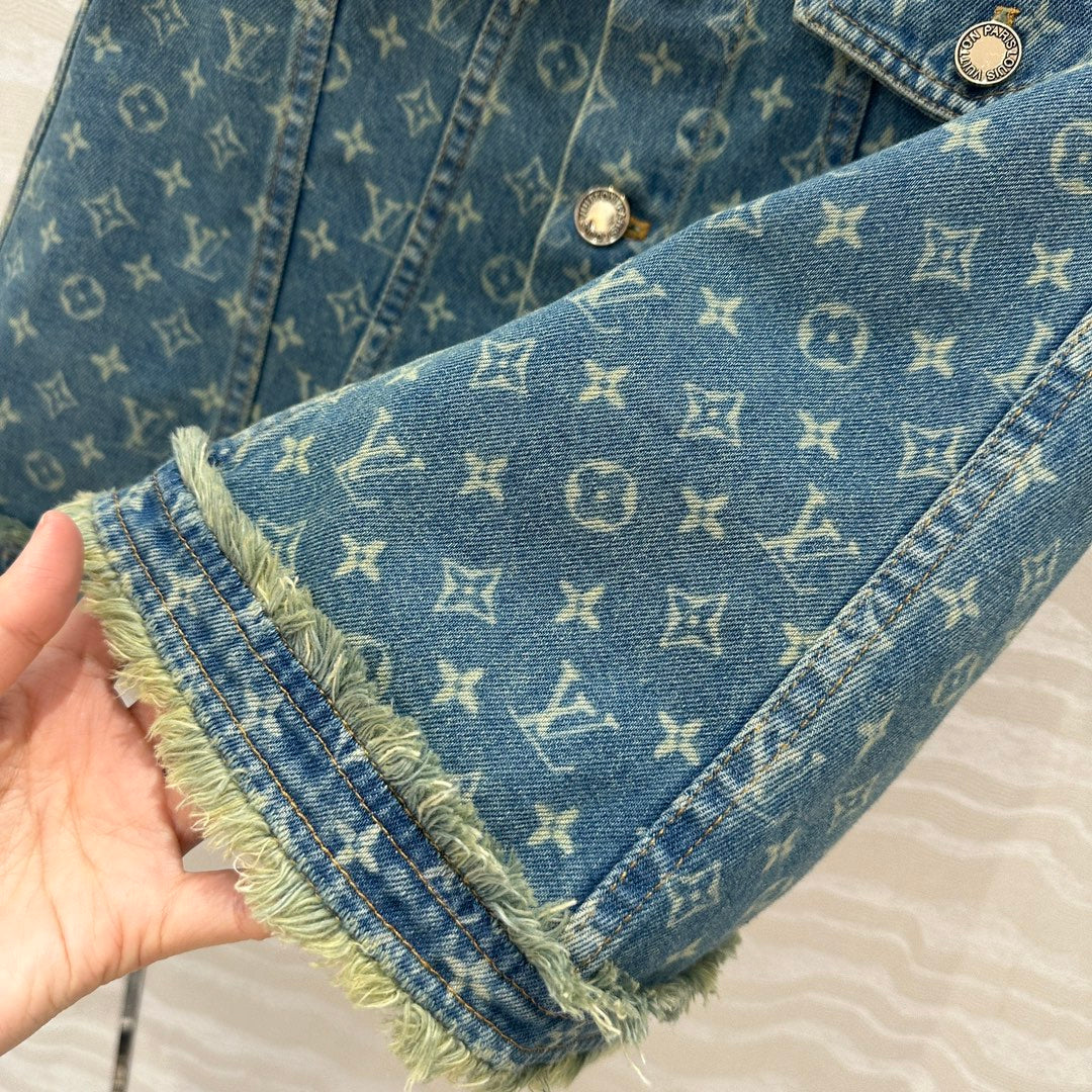 LV Bear Border Denim Skirt Blue Cotton