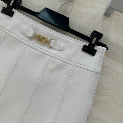 Celine Arc de Triomphe Metal Buckle skirt White Lambskin