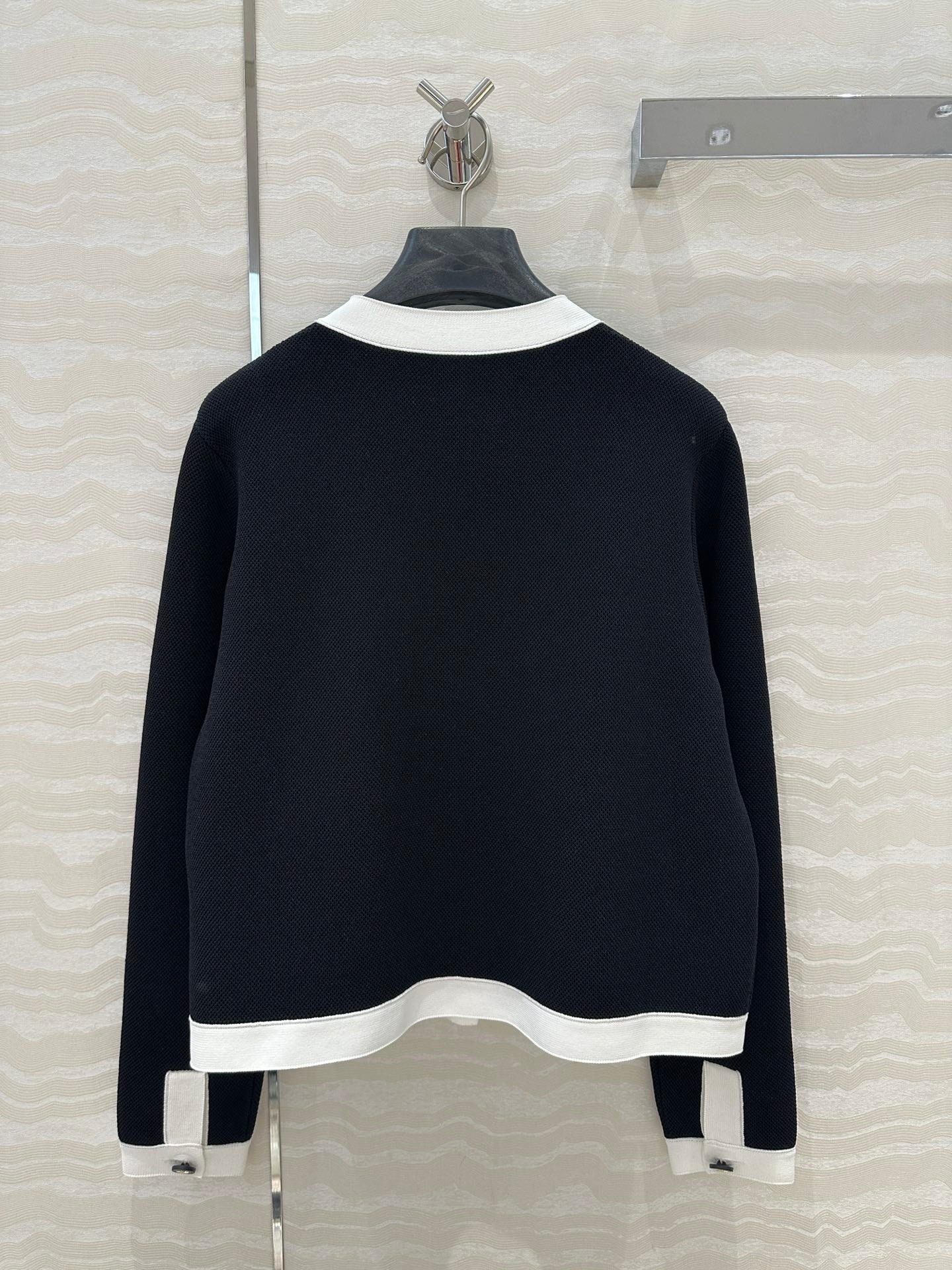 CD Round Neck Cardigan Jacket Black Wool Cotton