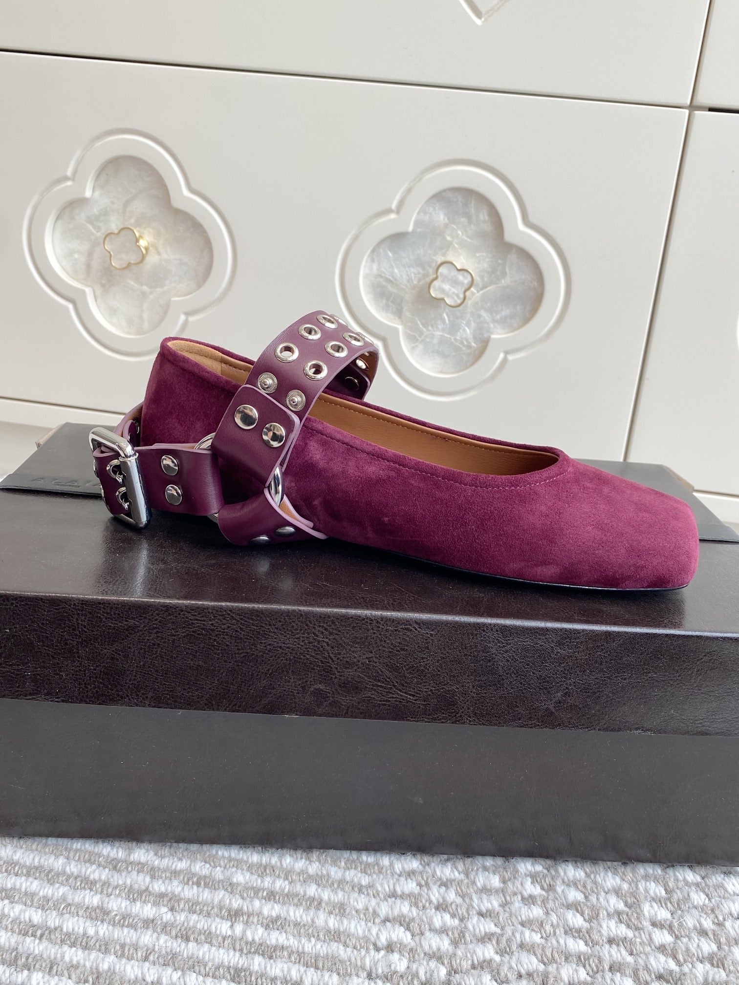 Alaia 25 Biker Ballet Flats Purple Suede 291059