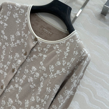 Fendi Knitted Cardigan Beige Cotton Viscose