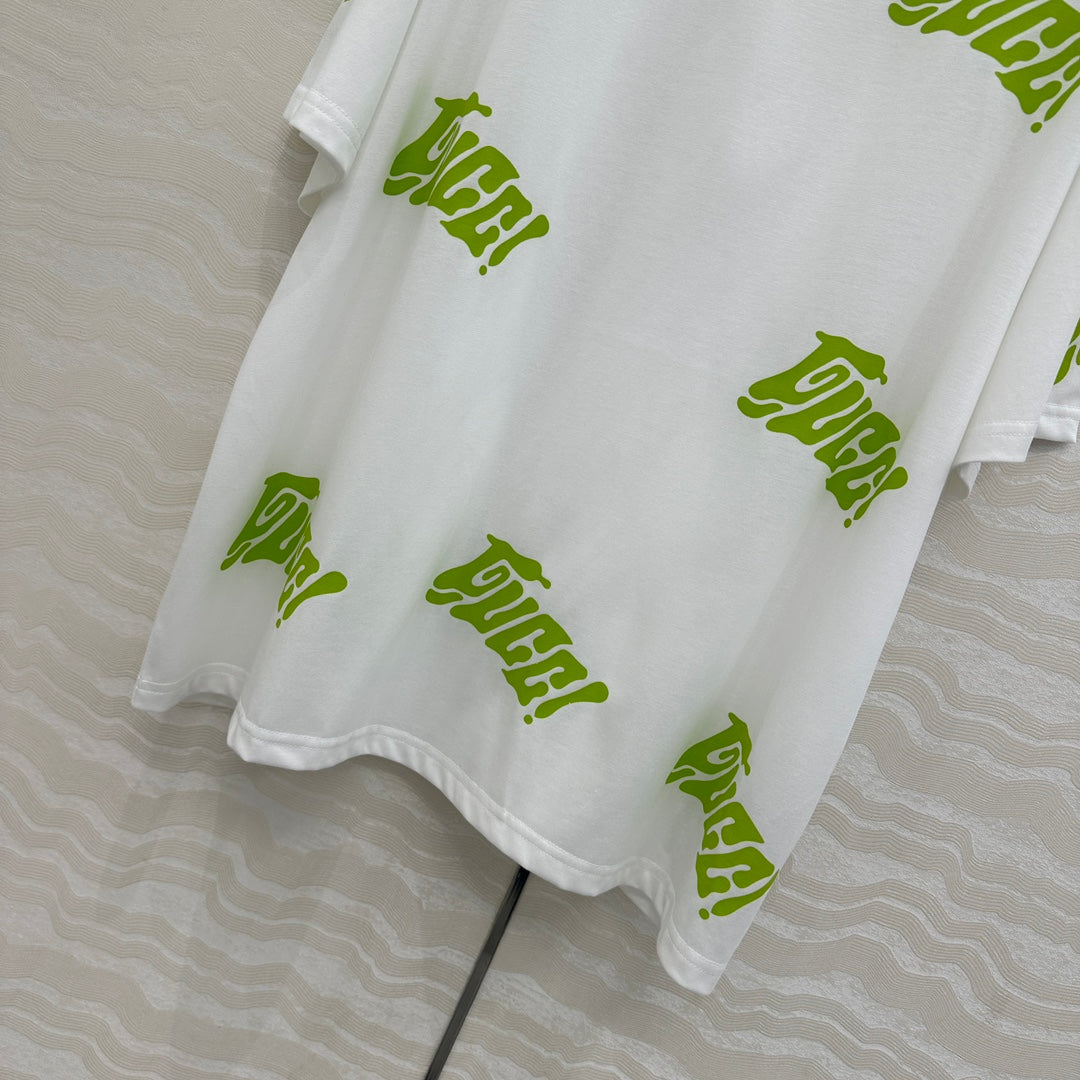 Gucci Short-sleeved T-shirt White Green Cotton