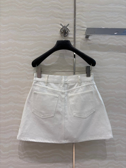 Celine 25 Embroidered Small Flower Skirt White  Cotton